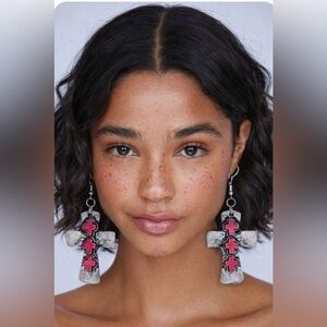 Statement Pink Cross Drop Earrings - Women Jewelry